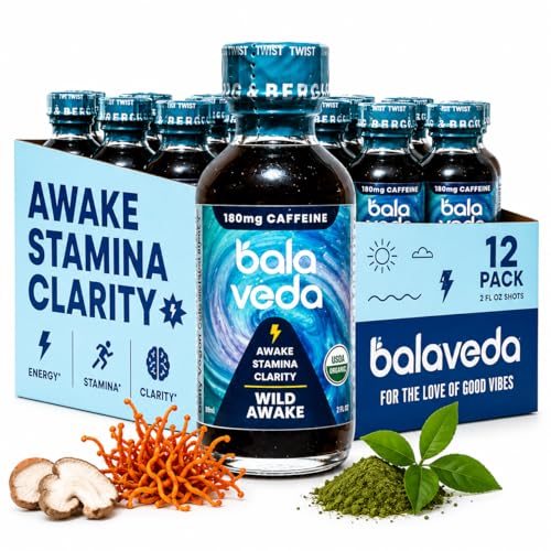 Image of balaveda Wild Awake USDA Organic 2x Energy Shot - Blueberry Vanilla - 180mg Clean Caffeine with Cordyceps, Eleuthero, L-Theanine + Vitamin B12 - 2 fl oz (1 Bottle)