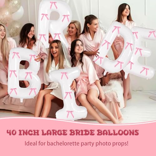 Image of 40inch Bride Balloons with Bow-Jumbo Bride to Be Balloons for Bridal Shower Bachelorette Party Decorations and Engagement Party Supplies Coquette Party Decor(Pink Bow)