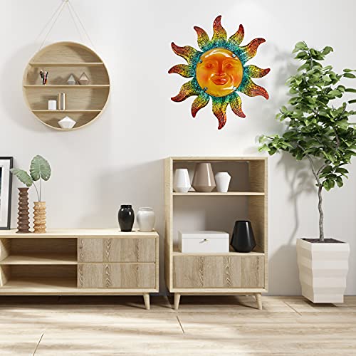 Coozzyhour Metal Glass Sun Face Wall Art Decor-Home Decor Artistic Sun Face Metal & Glass Wall Sculpture For Indoors Or Outdoors Kitchen Farmhouse Patio Porch (13.25 * 13.25Inch) #TOP6