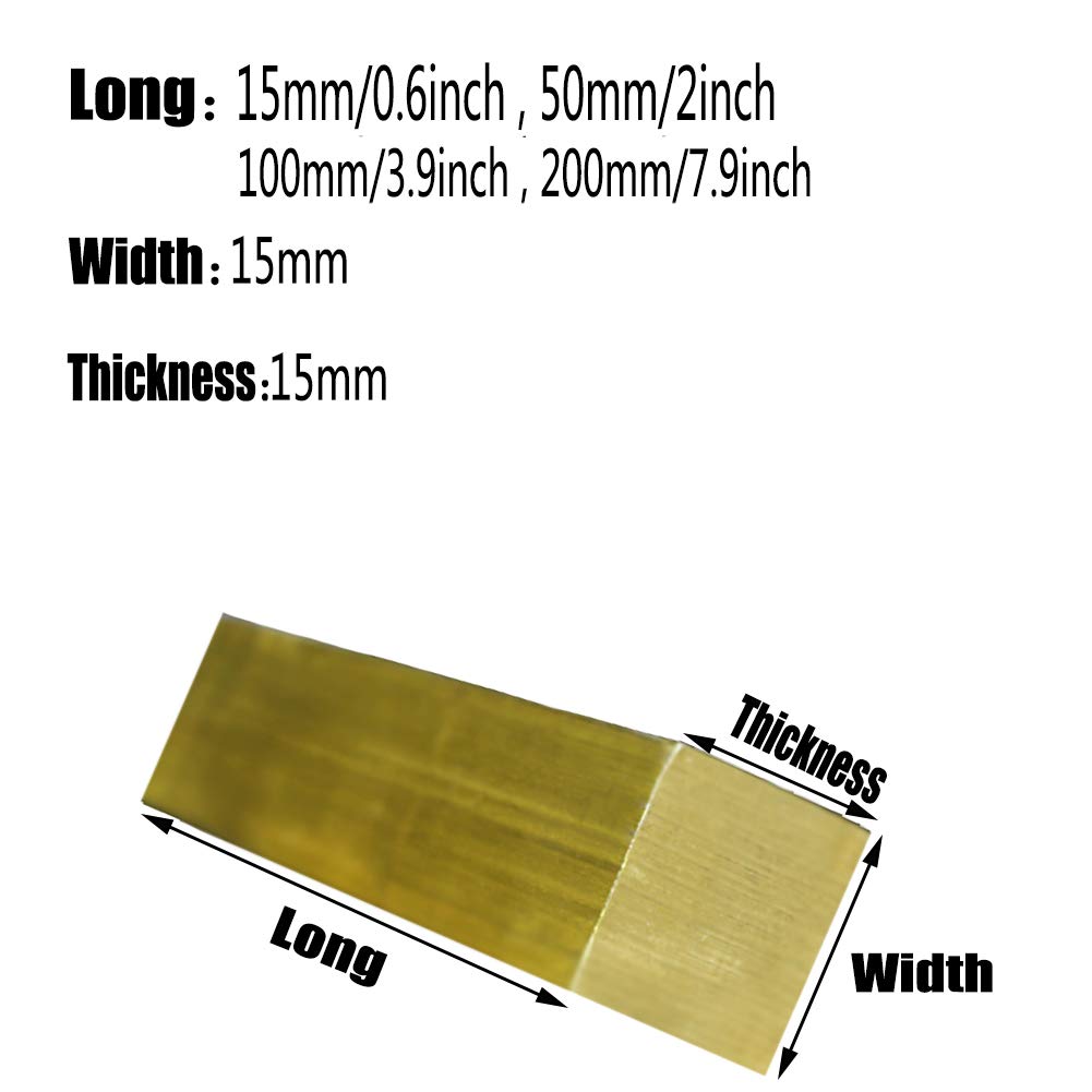 Plaque Métallique en Laiton H62 Bloc De Laiton Plat Cuivre Barre Rectangulaire Largeur 15Mm Épaisseur 15Mm Longueur,100mm