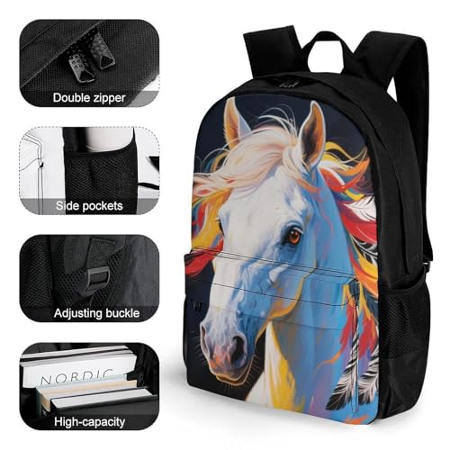 Tribal White Horse Art Daypack Polyester Anti-Theft Multipurpose Bookbag Big Capacity Gym Outdoor Hiking Backpack With Adjustable Shoulder Straps3