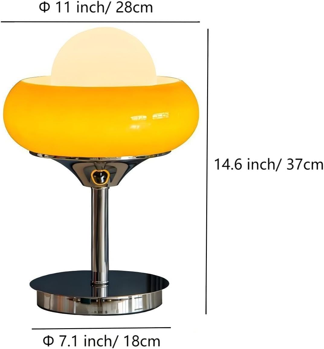 LIGHTLAND Modern Table Lamp, 11 Inch Bauhaus Style Round Bedside Lamp with Glass Shade and Metal Lamp Body, Glass Table Light for Study, Bedroom, Living Room (Pack of 1)