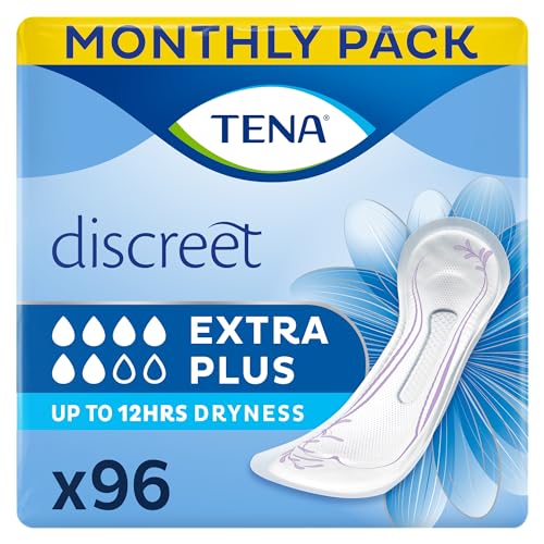 TENA Discreet Extra Plus, 96 Incontinence Pads (16 X 6 Packs) Individually Wrapped Women With Medium To Heavy Bladder Weakness, Incontinence And Unpredictable Leaks