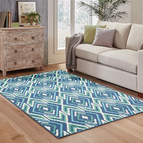 Oriental Weavers Meridian Indoor/Outdoor Rug - 2209B - 8'6" x 13' - in Navy/Green - Vintage Bohemian Style, Water, Stain and Fade Resistant, Hose Clean, Patio, Outdoor Living Area Rug