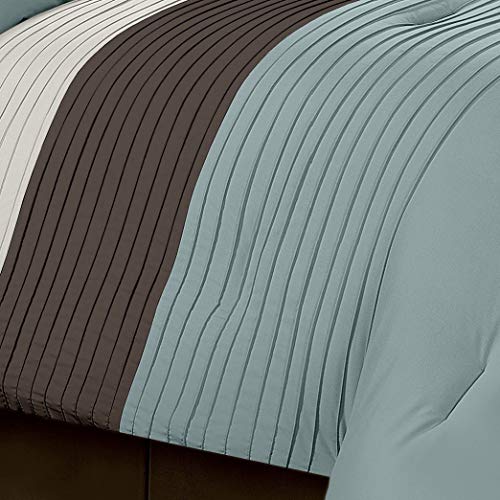 Chezmoi Collection 8-Piece Luxury Striped Comforter Set (Blue/Brown/Beige, Full) #TOP4