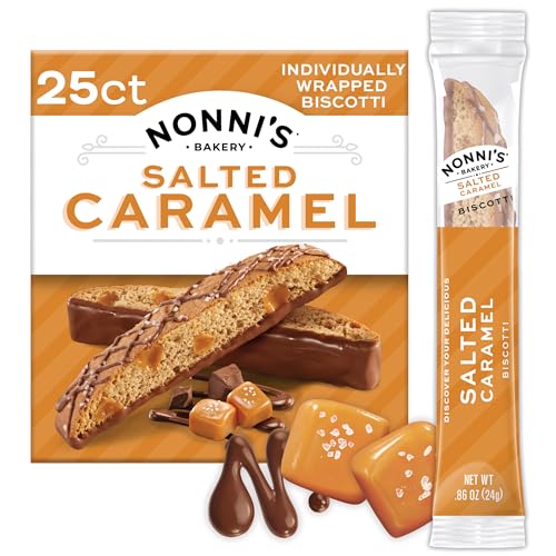 Nonni's Bakery Salted Caramel Biscotti Cookies, Individually Wrapped Coffee and Tea Biscuit Snack, 21 oz, 25 Count