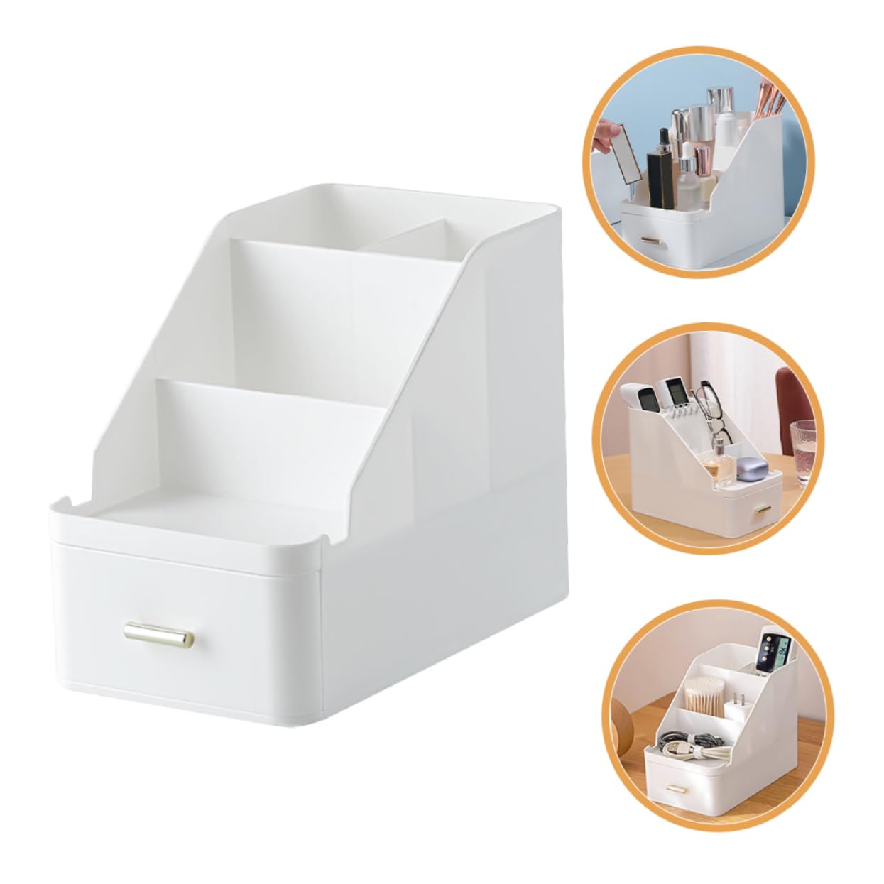 Organizer da Scrivania con Cassetto, Box Porta Oggetti Bianco