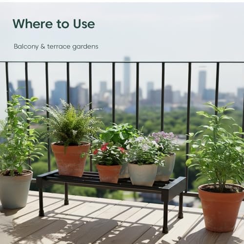Image of KYARI Elevate Square Tube Plant Stand (Set of 2) | Heavy Duty Iron Pot Stand for Indoor & Outdoor Plants | Rust-Resistant Metal Flower Pot Holder for Balcony & Living Room | Black