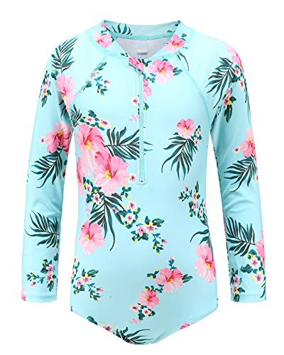Image of Girls Rash Guard Long Sleeve One Piece Swimsuits Stripes Zipper Bathing Suits UPF 50+ /Sun Protection