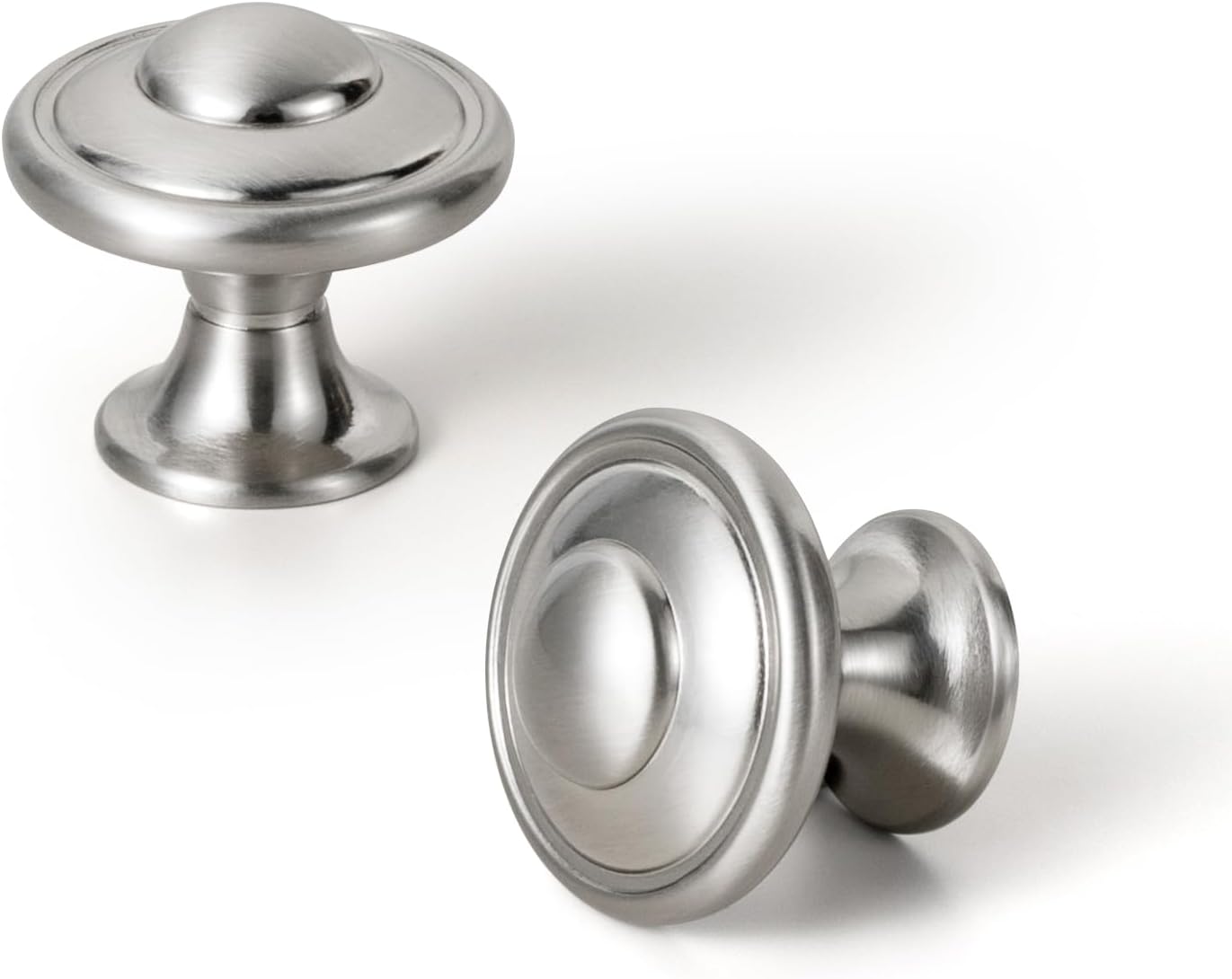 Set of 12 Satin Nickel Cabinet Knobs with Layered Concentric Ring Design – Modern Decorative Handles for Classic and Contemporary Style Kitchen Drawer