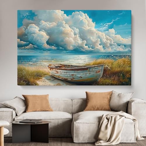 Tableau bateau sur la plage rustique pour créer une ambiance mer relaxante
