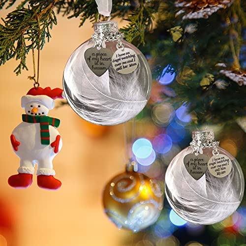 Clear Christmas Memorial Ornament Feather Ball, A Piece Of My Heart Is In Heaven, Memorial Gifts For Loss Of Son Christmas Tree Hanging Pendant 2.4''/60 Mm Sympathy Gift For Loss Of Loved One (Son) #TOP4
