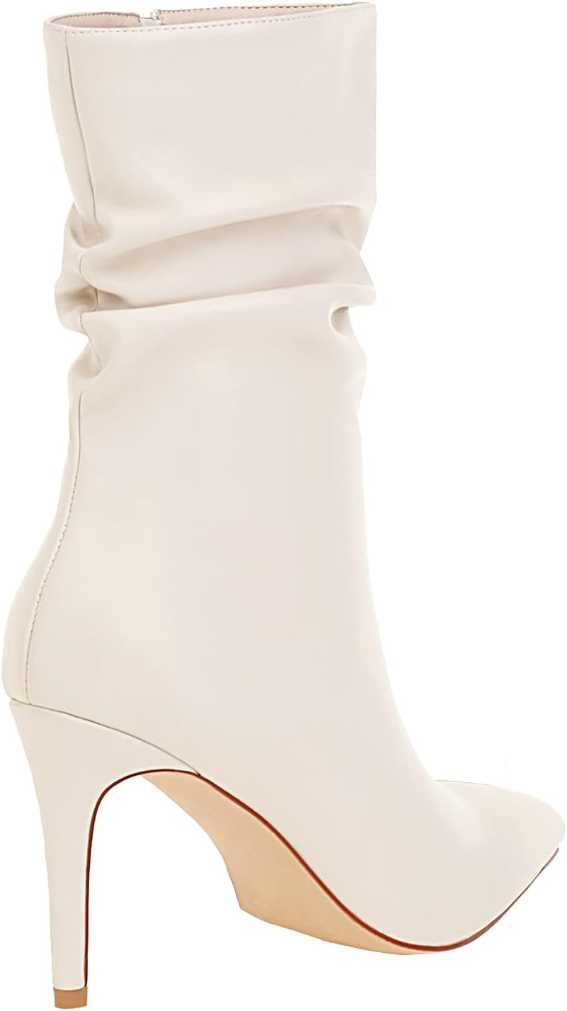vivianly Womens Pointed Toe Heel Boots Stiletto Heels Mid-Calf Boots Zipper Booties - Image 4