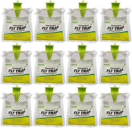 RESCUE! Outdoor Disposable Fly Trap – Hanging Fly Catcher with Attractant Bait, Fly Bag for Patio, Yard, Trash & Farm Areas – Easy-to-Use Outdoor Fly Control - 12 Traps