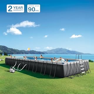 INTEX 26379MZ 36ft x 18ft x 52in Ultra XTR Deluxe Rectangular Above Ground Swimming Pool Set, Includes 2650 GPH Sand Filter Pump, Saltwater System, SuperTough Puncture Resistant, Rust Resistant