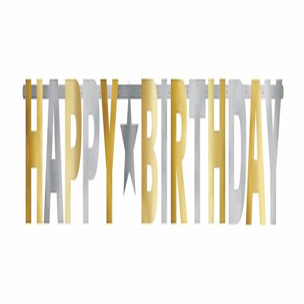Pendule Happy Birthday amscan en papier métallisé or et argent pour réception chic