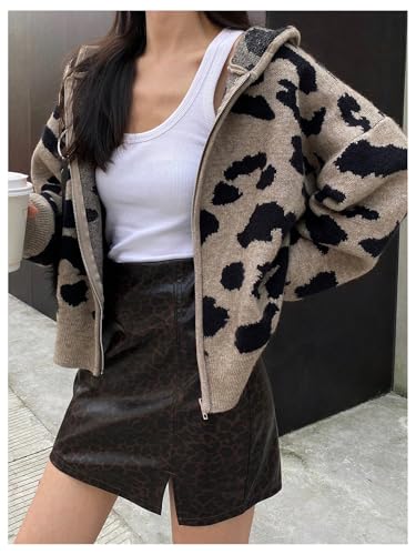 Image of SOLY HUX Zip Up Cardigan for Women Hooded Cardigan Sweater Knitted Drop Shoulder Fall Clothes Winter Hoodies Outerwear