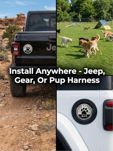Image of 2 PCS Dogs Badge Rated Car Emblem, 4 x 4 Metal Automotive Badge, 3D Round Metal Car Badges Emblems, Car Badge Decals Stickers Compatible with Jeep Wrangler Vehicles Trucks SUV (Dog Rated-C)