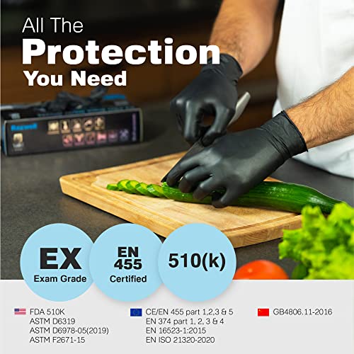 Disposable Black Nitrile Gloves Medium| Raxwell 4.5-Mil Nitrile Gloves | 100 Count Fully Textured, Latex Free & Powder Free | Food Grade, Food Safe & Puncture Resistant | Good For Lab, Kitchen, Mechanic, & Cleaning Work #TOP7