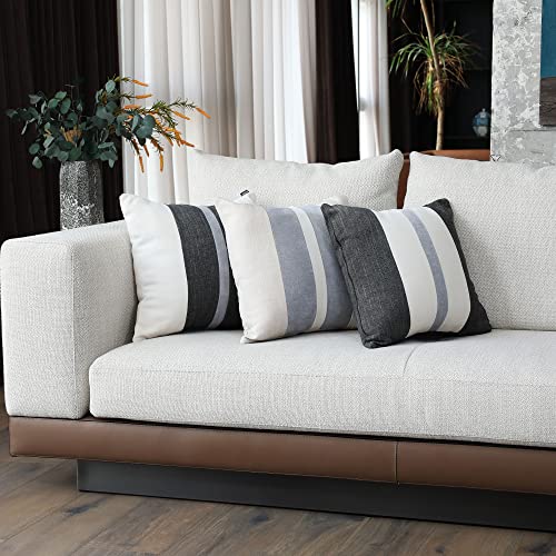 Boysum Farmhouse Patchwork Throw Pillow Covers 16X16 Inch, Set Of 2 White And Dark Gray Decor Pillow Cover For Couch Chair Bedroom Striped Pillow Covers Modern Decor (White And Dark Gray) #TOP5