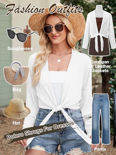 ZANZEA Tie Front Cardigan for Women Long Sleeve Sheer Bolero Shrug for Dresses Lightweight Cropped Shawl3