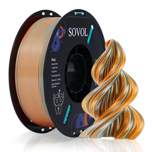 Image of Sovol Dual Color PLA Filament 1.75mm, Silk PLA 3D Printing Material, Dual Color Filament Orange + Light Blue 2 in 1 Coextrusion PLA Filament + /-0.03mm, 1kg /2.2lbs