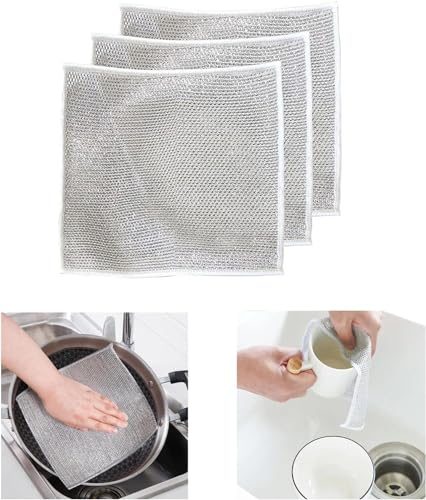 Image of Non-Scratch Wire Dishcloth & Gaps Cleaning Brush, Multipurpose Wire Dishwashing Rags for Wet and Dry, Easy Rinsing, Reusable, Wire Cleaning Cloth for Kitchen, Sinks, Pots, Pans (5)(5 Pack)