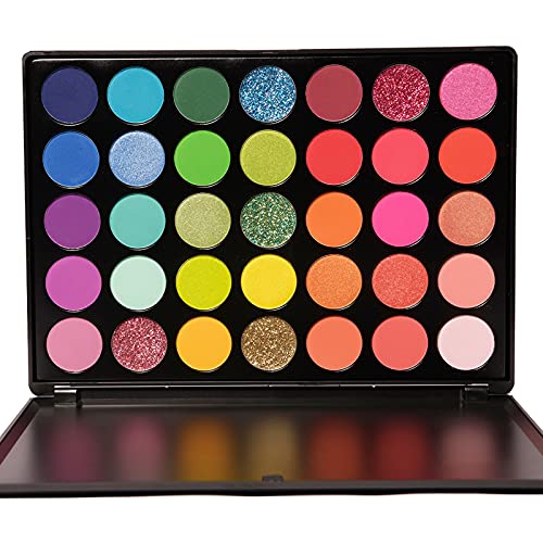 Everfavor 35 Colors Pro Eyeshadow Palette Colorful, Pigmented Matte Shimmer Glitter Eye Shadow Makeup Palette Beauty Cosmetics Pallet, Rainbow