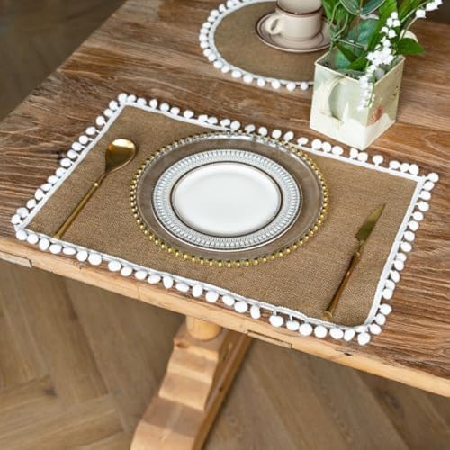 Set de table rond en lin marron 45x30 cm lavable et résistant (Lot de 2)