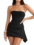 Women&apos;s Sexy Elegant Sleeveless Strapless A Line Ruched Cocktail Graduation Satin Mini Dress