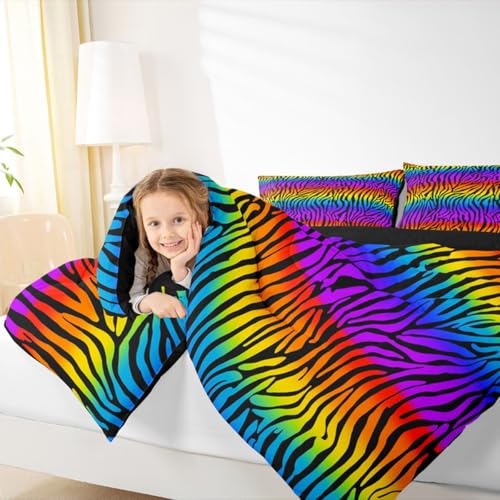 Image of Feelyou Zebras Skins Comforter Set - Rainbow Zebra Stripes Bedding for Kids & Adults - Ultra Soft Twin Size Duvet Set