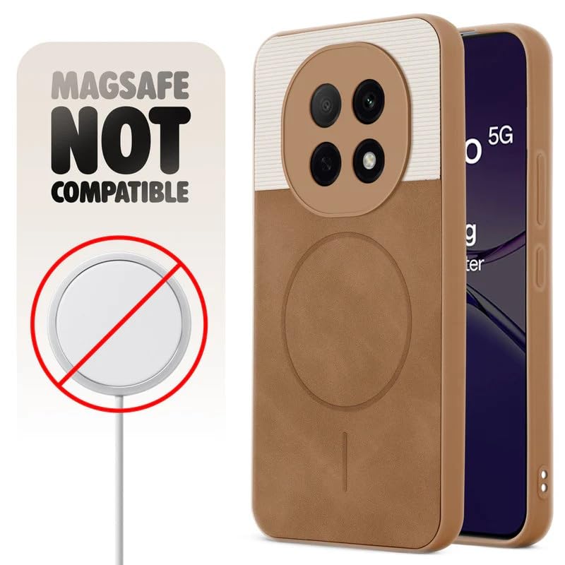 Image of Bintage case Dual-Leather Macc-Safe Design Phone Case| Soft Touch Finish | Full Camera Protectection Back Cover Compatible for Oppo CPH2705 /Oppo F29Pro 5G - White & Nut Brown