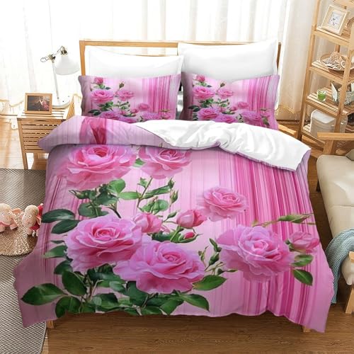 Parure de lit microfibre 200x200 motif cœurs roses 3D - 3
