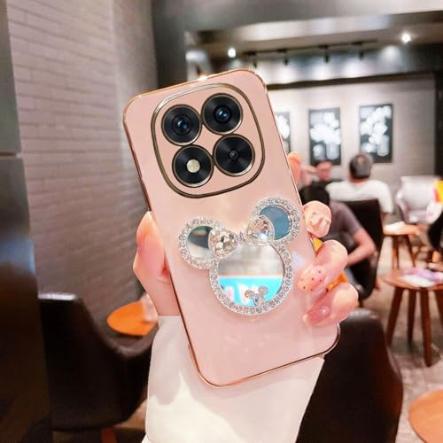 Image of KC Back Cover for Mi Redmi Note 14 Pro 5G - Round Bunny Mirror Electroplated Soft Silicone Camera Protection Case - Pink