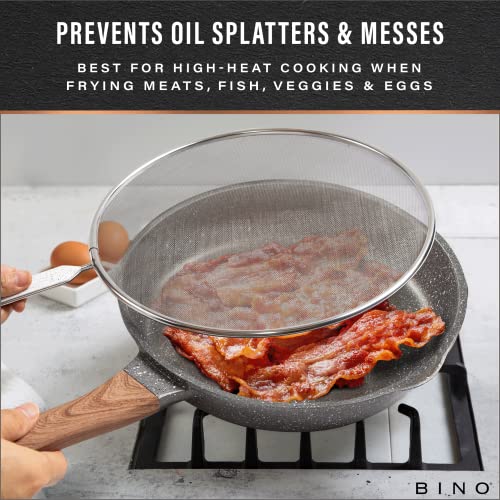 Bino 2-Piece Stainless Steel Splatter Screen With Handle Set - Speckled White | Oil & Grease Skillet Guards | Bacon Frying Screen Splash Protector | Mesh Splatter Screen | Kitchen Cookware Essentials #TOP3