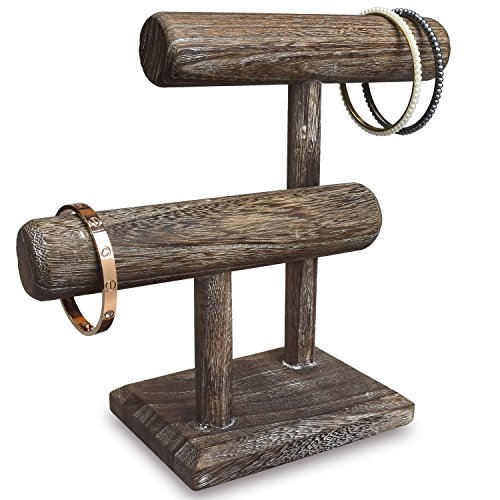 image for MOOCA 2 Pcs Wooden Jewelry Bracelet Watch Display 2-Tier Bracelet Bang