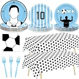 98Pcs Soccer Star Disposable Tableware Set Soccer Paper Plates Napkins Tablecloths Blue and White Sports Ball Set Sport Party Dinnerware Decorations for Birthday Baby Shower Party Decorations Supplies