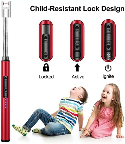Candle Lighter Rechargeable Candle Lighter Electric Lighters Flameless Electric Candle Lighter Safety Lock Arc Lighters Windproof Flexible Long Lighter for Home Kitchen Outdoor BBQ Camping