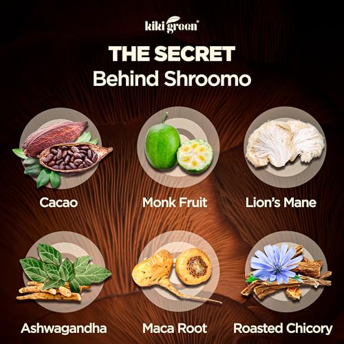 Shroomo Mushroom Coffee Alternative - Master Blend of Lion's Mane, Ashwagandha, Maca Root, Roasted Chicory, Monk Fruit For Mental Clarity, Energy, Focus - Cacao Hot Chocolate Drink 8 oz by KIKI Green - Thumbnail 3