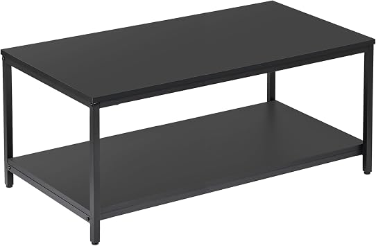 Nouva Black Coffee Table, Modern Center Table w/Storage Shelf, 2-Tier Rectangular Wooden Cocktail Table Dining Table for Living Room, Home, 39.4" D x 16.9" W x 20" H