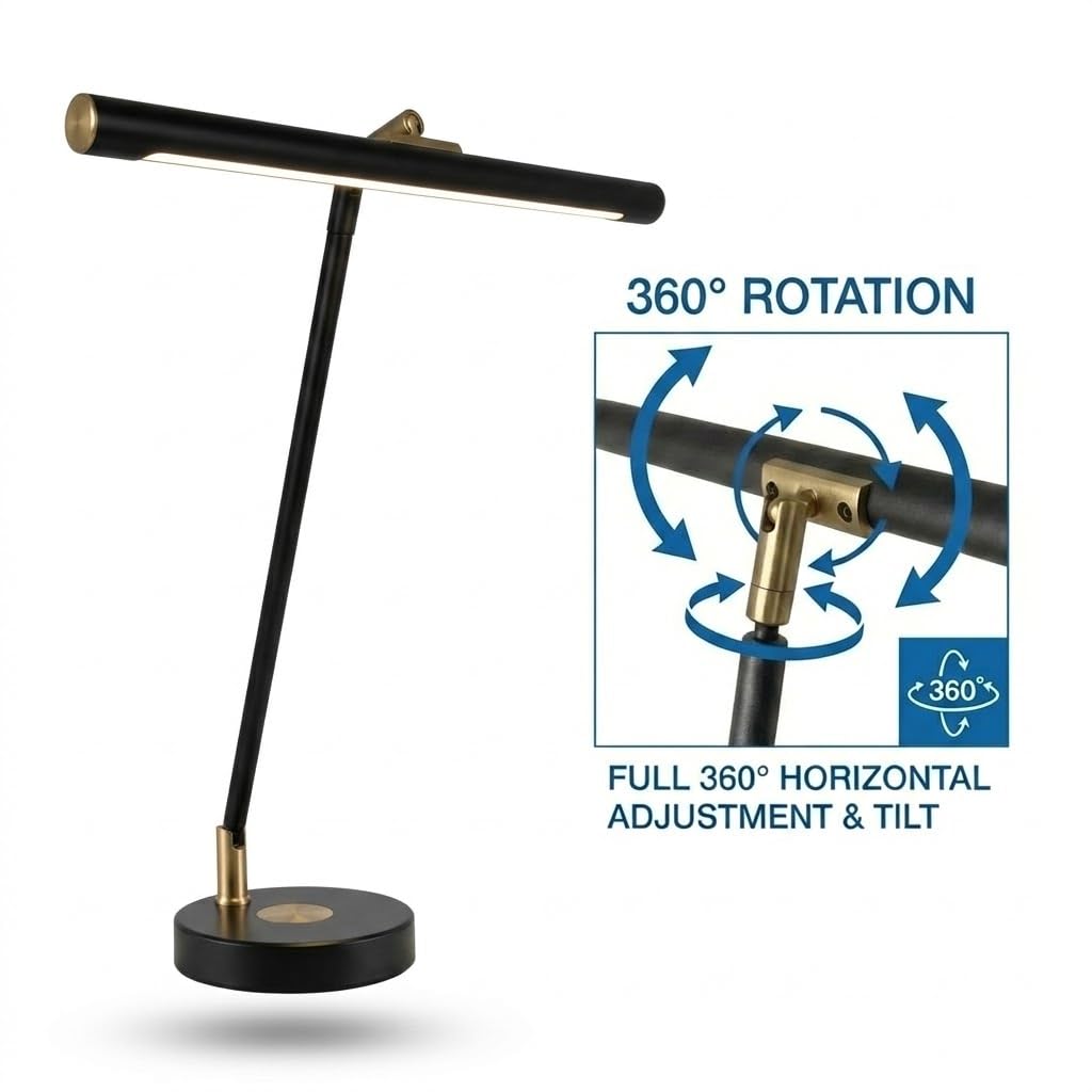 Infitronic IN78LEDKLGB1 Design-LED-Leuchte (Alu Schwarz/Bronze). Dimmbar, CRI>90, 3000-6500K. Mit 10W Wireless Charging & USB. Perfekt als Klavier- oder Bürolampe