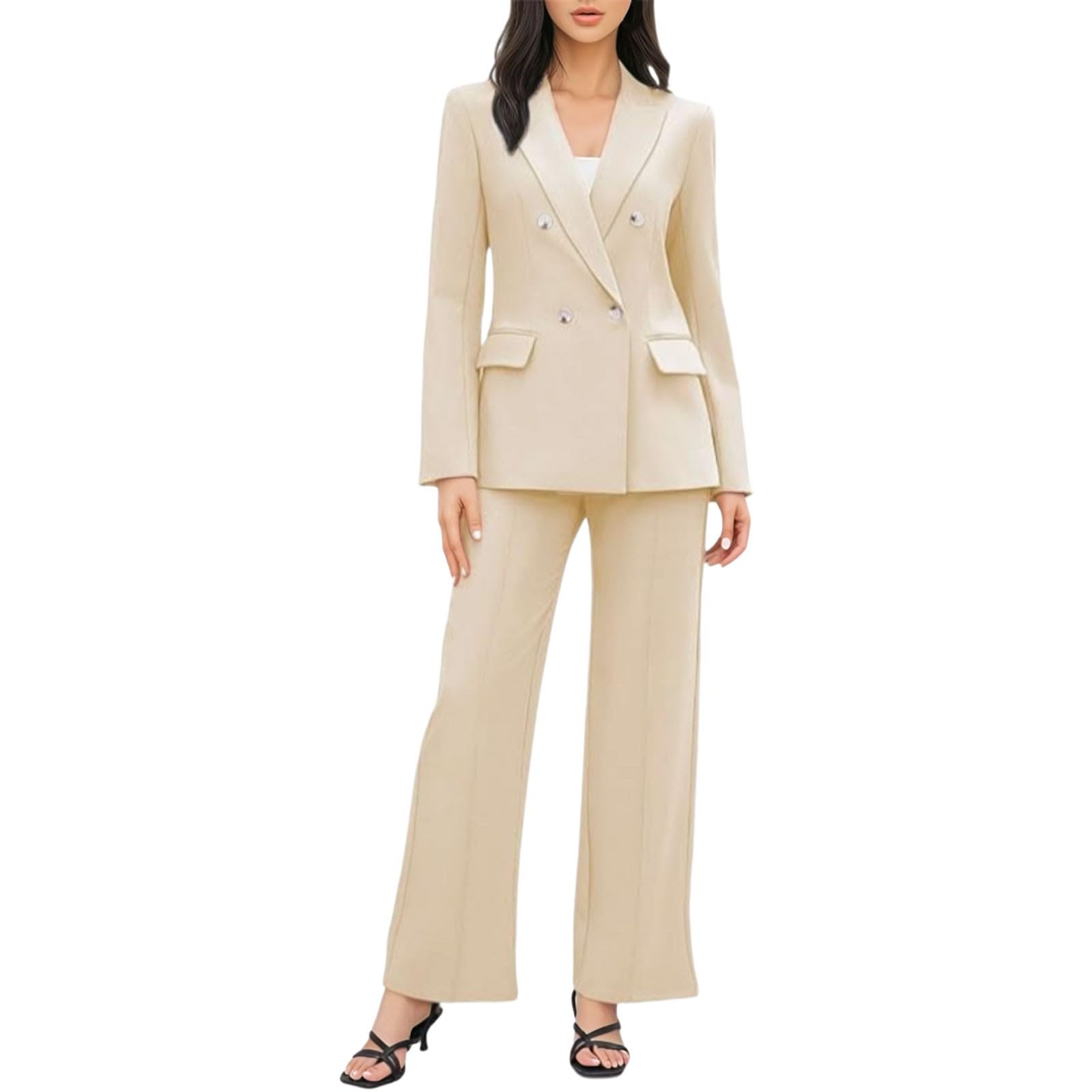 Generisch Blazer de 2 piezas para mujer, ropa de negocios, informal, chaqueta asimétrica, con botones, pantalones de pierna ancha, elegantes conjuntos de traje de dos piezas, para oficina, formal