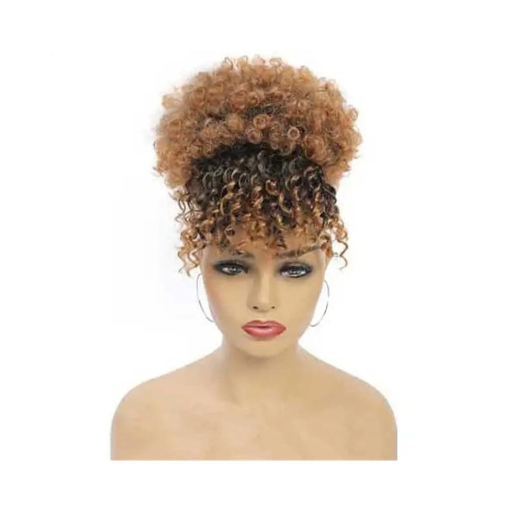 Decoración Coleta sintética corta, rizada y con cordón, flequillo, moño afro alto clip Extensión(1BT30)