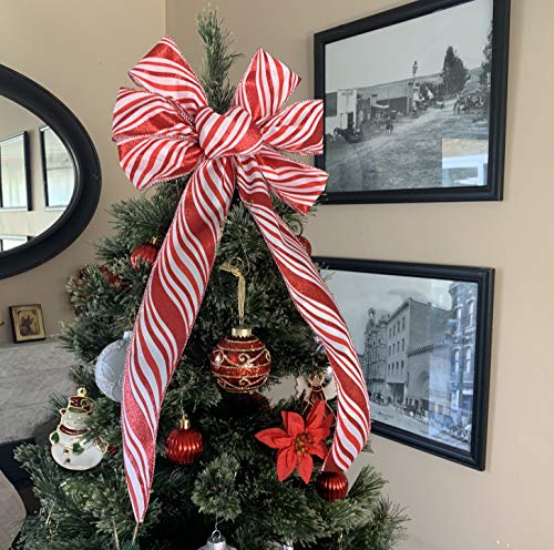 Image of Red Striped Wired Christmas Ribbon - 2 1 /2 inch x 25 Yards, Red White Candy Cane Swirls, Garland, Gifts, Wrapping, Wreaths, Bows, Valentine's Day
