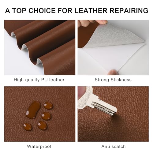 Image of YAFCL Leather Repair Patch for Furniture, 4 inch x 63 inch Self-Adhesive Tape for Couches, Car Seats, Sofas, Jackets, Handbags - Caramel Brown
