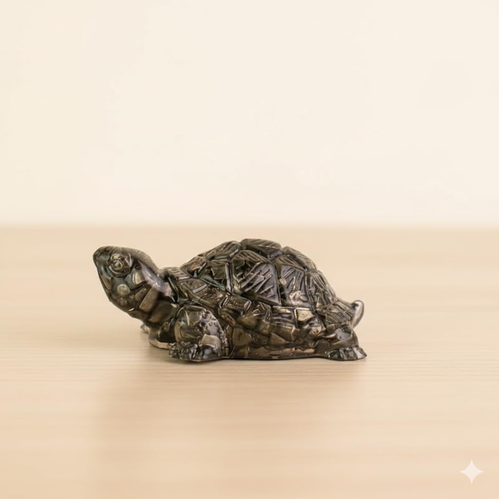 PANAKUMUS Natural Pyrite Tortoise (Kachhua) 2.7x1 Inch | Pyrite Stone Turtle