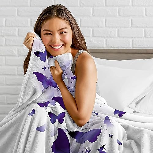 Ivarunner Blanket Purple Butterfly Blanket Soft Throw Blanket For Couch Bed Home Decor, Flannel Fleece Blanket Butterfly Gifts For Women Lightweight Blanket 60"X 50" #TOP1