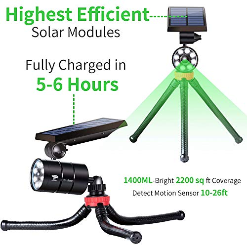 Solar Motion Sensor Light Outdoor Spotlight of 2 Aluminum 9W 1400-Lumen (130W Equi.) LED Solar Security Flood Lights for Patio Path Porch Garden Camping, 100-Week 100% Free Replacement