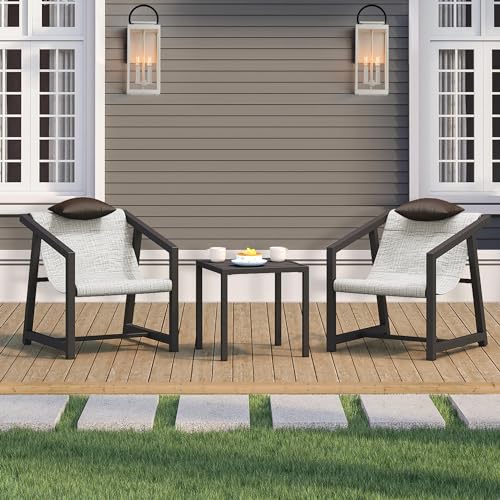 YITAHOME 3 Piece Bistro Set Outdoor with Pillows & Side Table All-Weather Wicker Patio Furniture Set Front Porch Conversation for Balcony Outside, Lawn, Garden, Poolside bistro Brown
