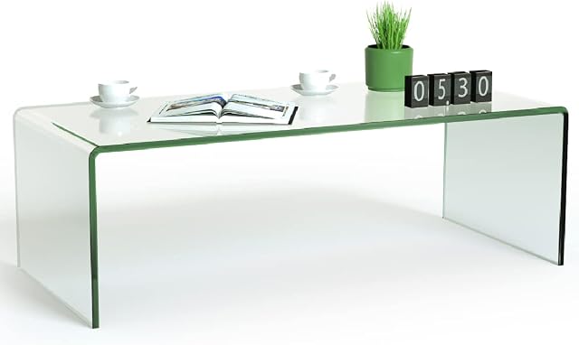 COSTWAY 12mm Tempered Glass Coffee Table, Rectangular Cocktail Snack Tea Table, No Assembly Accent Sofa Side End Table for Living Room, Bedroom and Office, 108 x 50 x 35cm